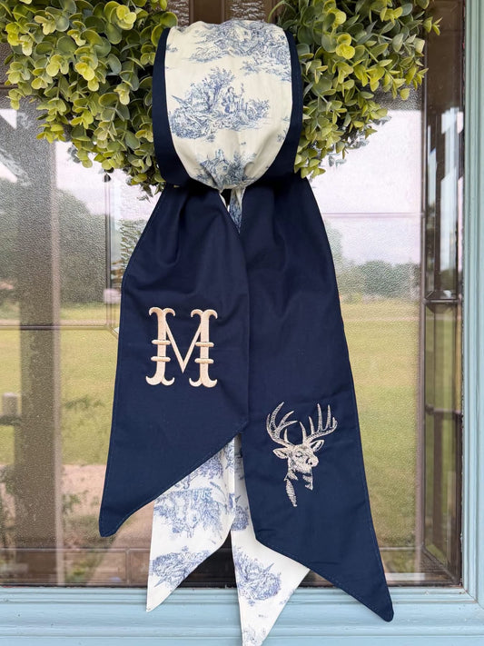Navy Deer Wreath Sash PREORDER